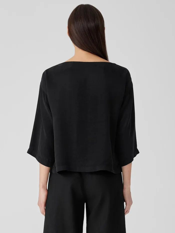 Women Tops and Tees Eileen Fisher Sandwashed TwillBoxTop Black
