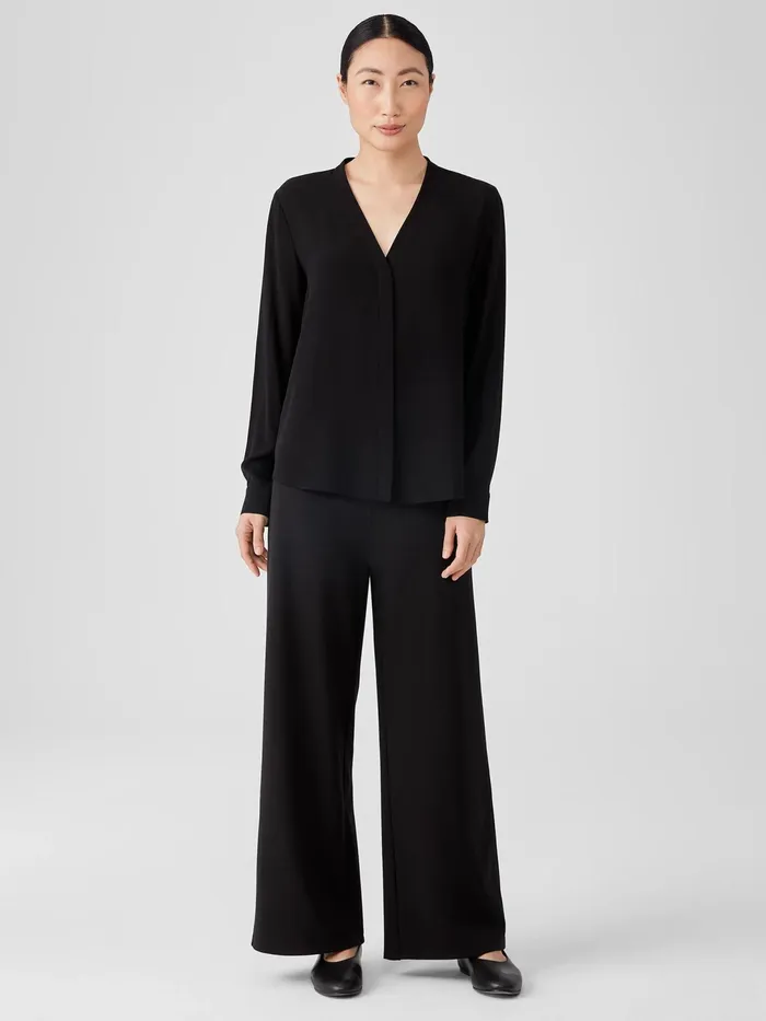 Women Tops and Tees Eileen Fisher Silk Georgette Crepe VNeck Shirt Black