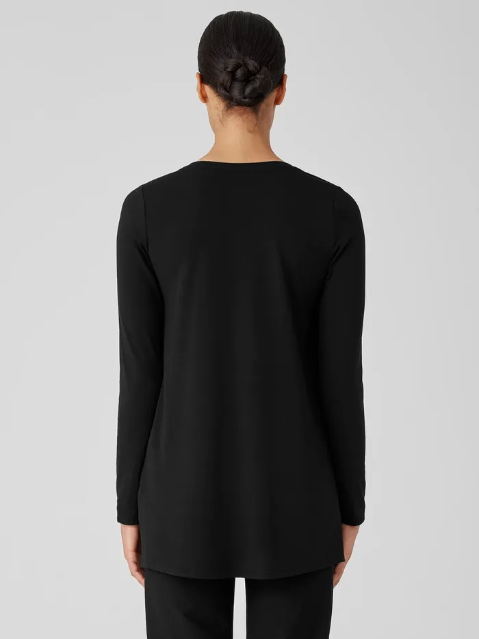 Women Tops and Tees Eileen Fisher Stretch Jersey Knit VNeck Long Top Black