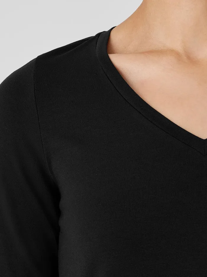 Women Tops and Tees Eileen Fisher Stretch Jersey Knit VNeck Long Top Black