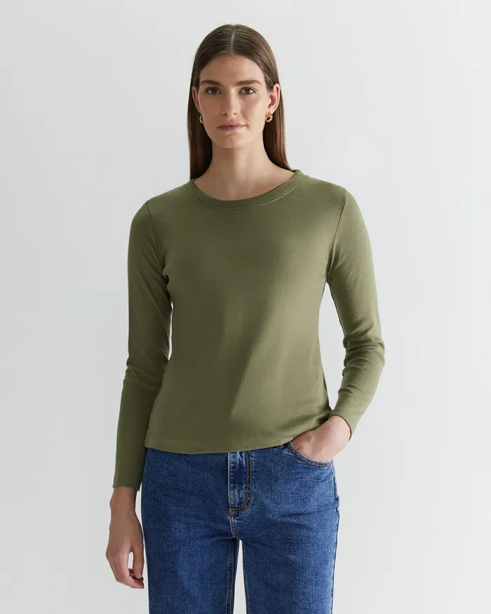 Women Tops and Tees Sportscraft Heidi Long Sleeve Rib Tee Khaki
