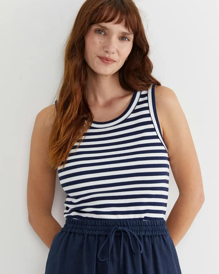 Women Tops and Tees Sportscraft Julia Stripe Rib Tank Whitenavy