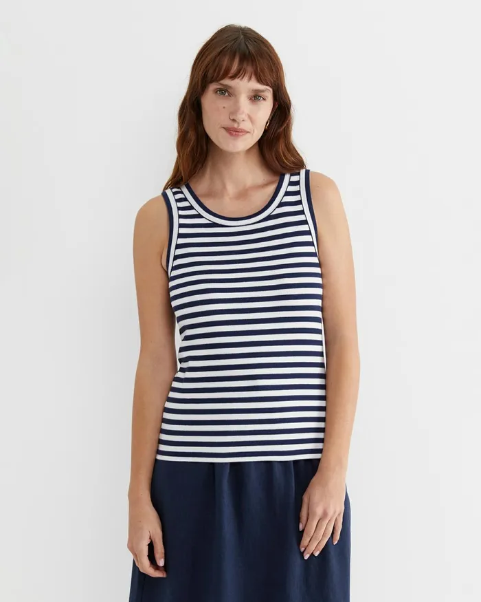 Women Tops and Tees Sportscraft Julia Stripe Rib Tank Whitenavy