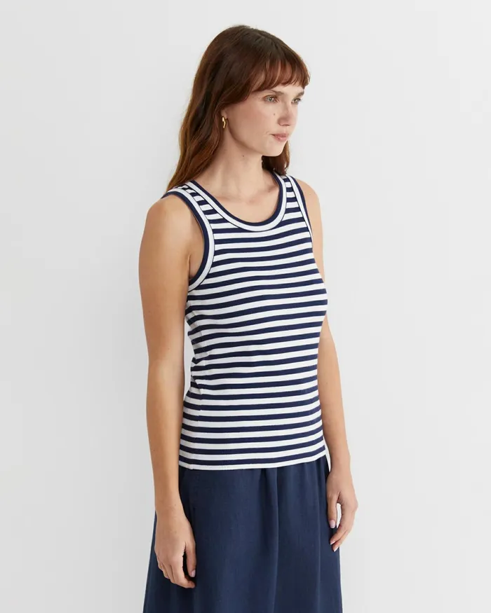 Women Tops and Tees Sportscraft Julia Stripe Rib Tank Whitenavy
