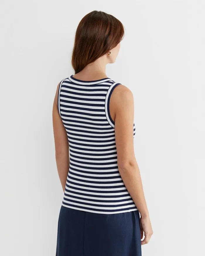Women Tops and Tees Sportscraft Julia Stripe Rib Tank Whitenavy