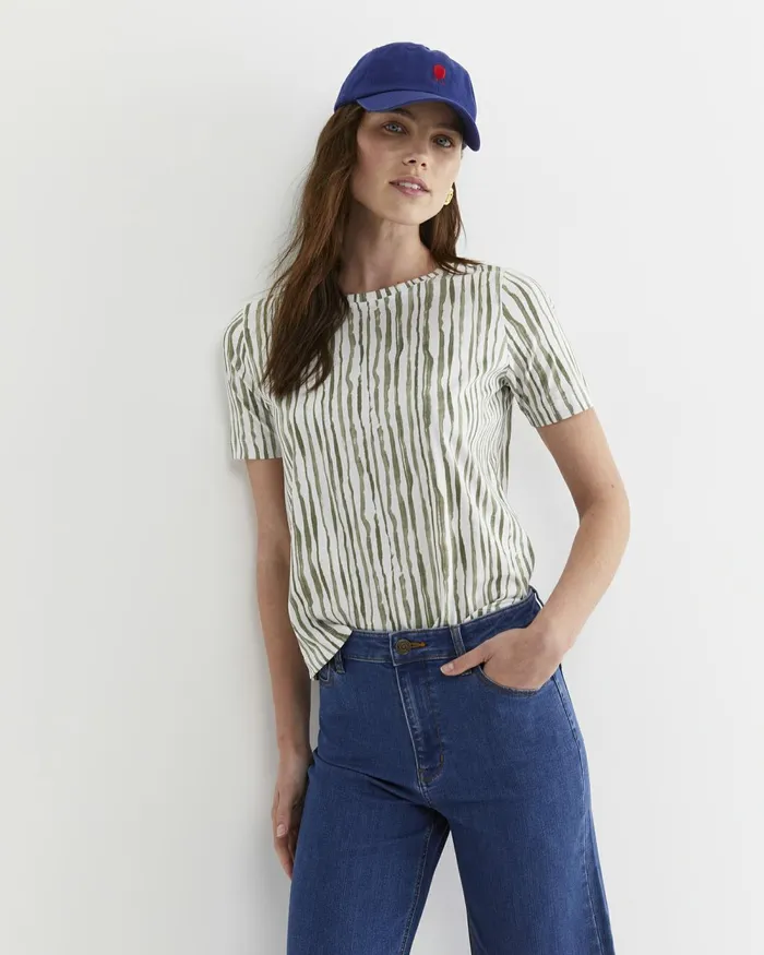 Women Tops and Tees Sportscraft Tina Stripe Mercerised Tee Whitekhaki