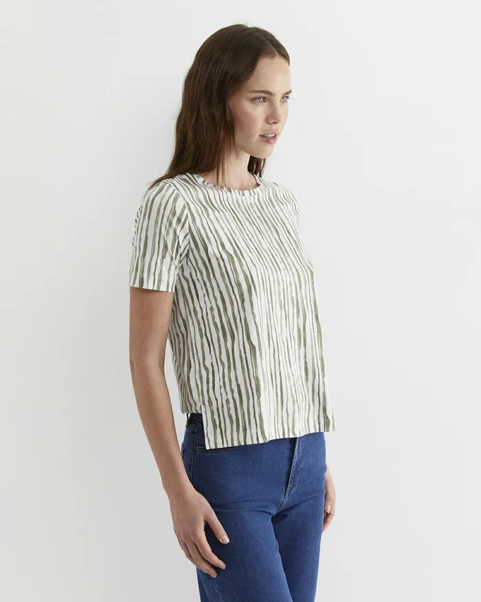 Women Tops and Tees Sportscraft Tina Stripe Mercerised Tee Whitekhaki