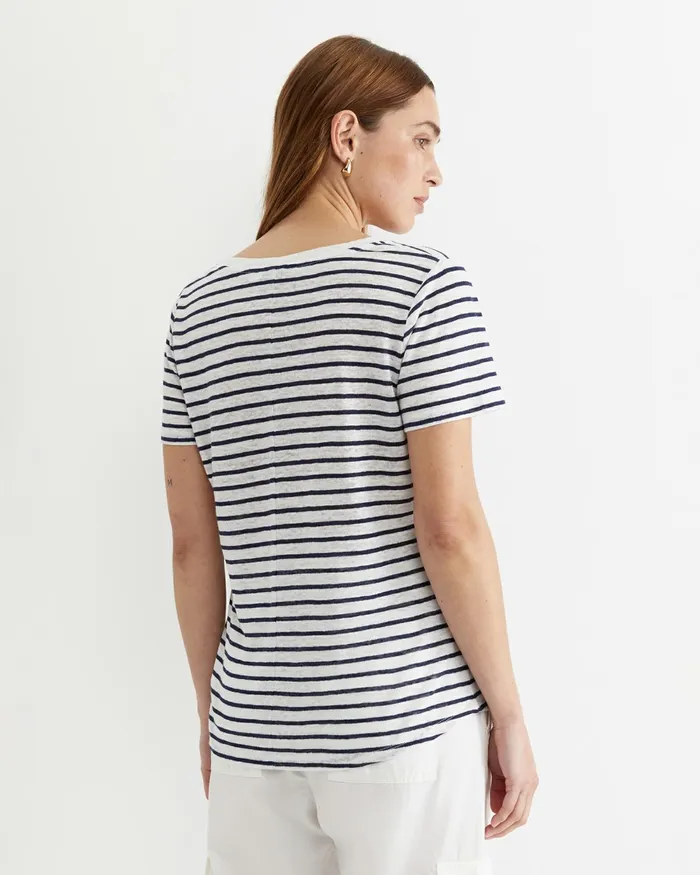 Women Tops and Tees Sportscraft Tonia V Neck Linen Tee Whitenavy