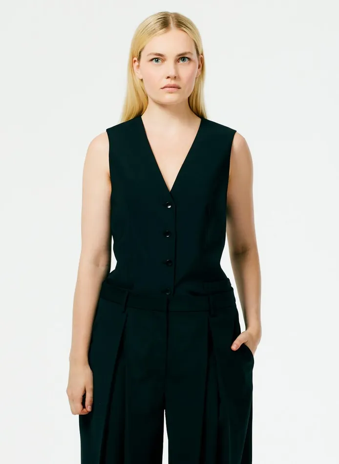 Women Tropical Wool Vest Black Tibi Tops