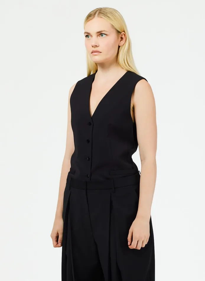Women Tropical Wool Vest Black Tibi Tops