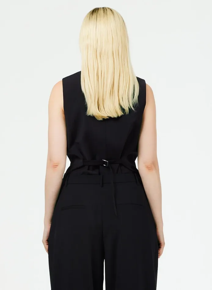 Women Tropical Wool Vest Black Tibi Tops