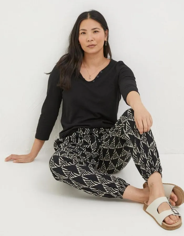 Women Trousers and Leggings FatFace Lyme Mono Geo Trousers Black