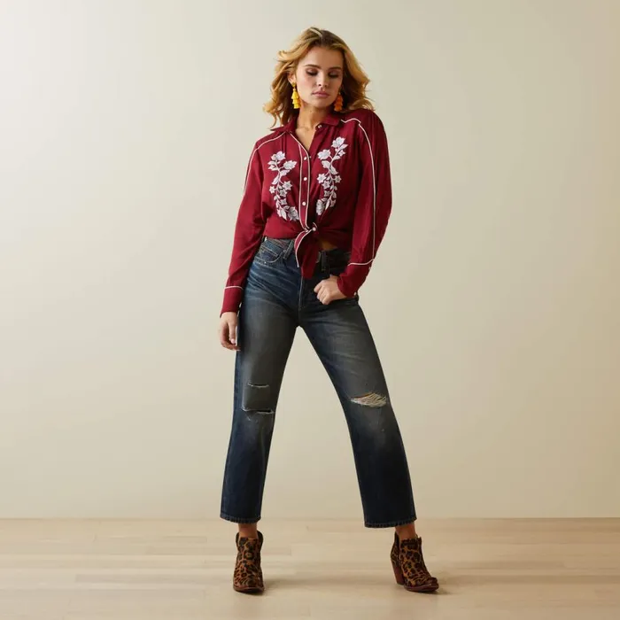 Women Ultra High Rise Tomboy Straight Jean Bora Bora Ariat Denim
