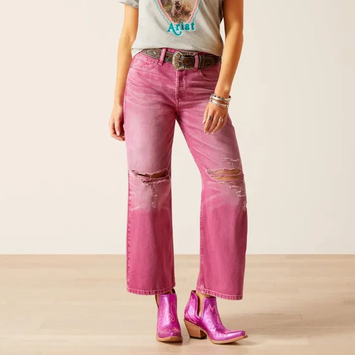 Women Ultra High Rise Tomboy Wide Pink Ariat Denim