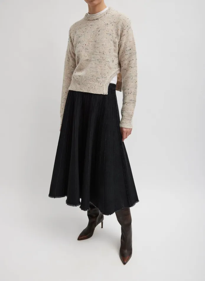 Women Vintage Black Denim Pintucked Denim Skirt Black Tibi Denim