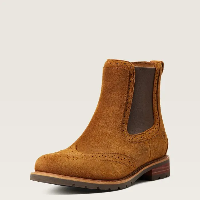 Women Wexford Brogue Waterproof Chelsea Boot Weathered Honey Ariat Booties