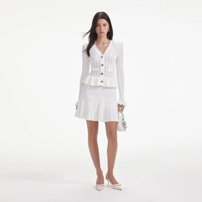 Women White Knit Peplum Mini Dress Self Portrait Dresses