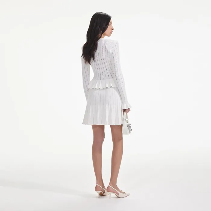 Women White Knit Peplum Mini Dress Self Portrait Dresses