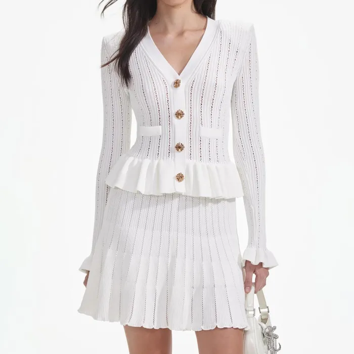 Women White Knit Peplum Mini Dress Self Portrait Dresses