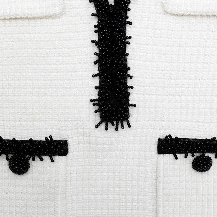 Women White Pearl Trim Knit Mini Dress Self Portrait Knitwear