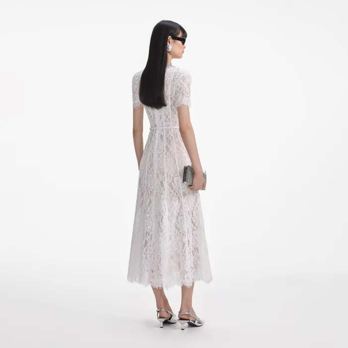Women White Sequin Lace Midi Dress Self Portrait Dresses