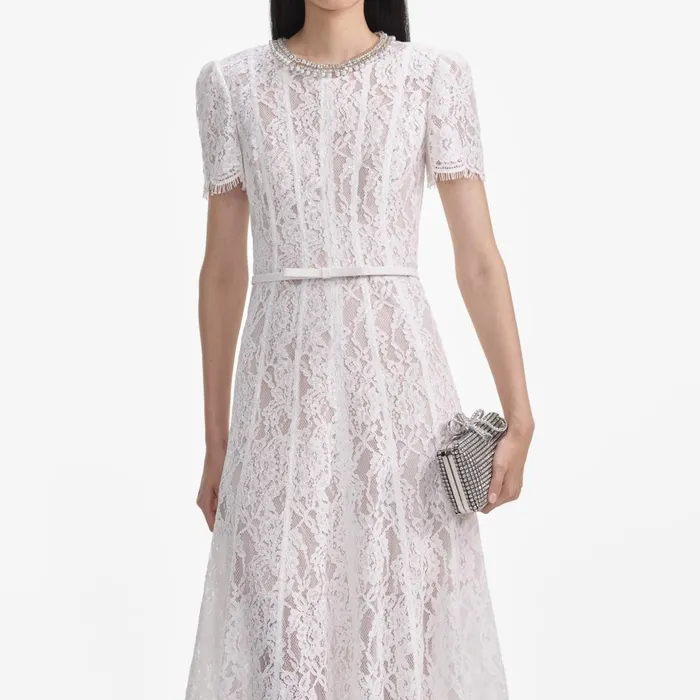 Women White Sequin Lace Midi Dress Self Portrait Dresses