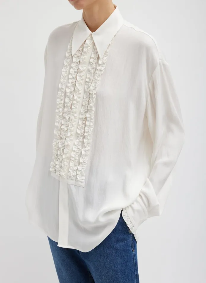Women Winter Acetate Easy Tuxedo Shirt White Tibi Tops