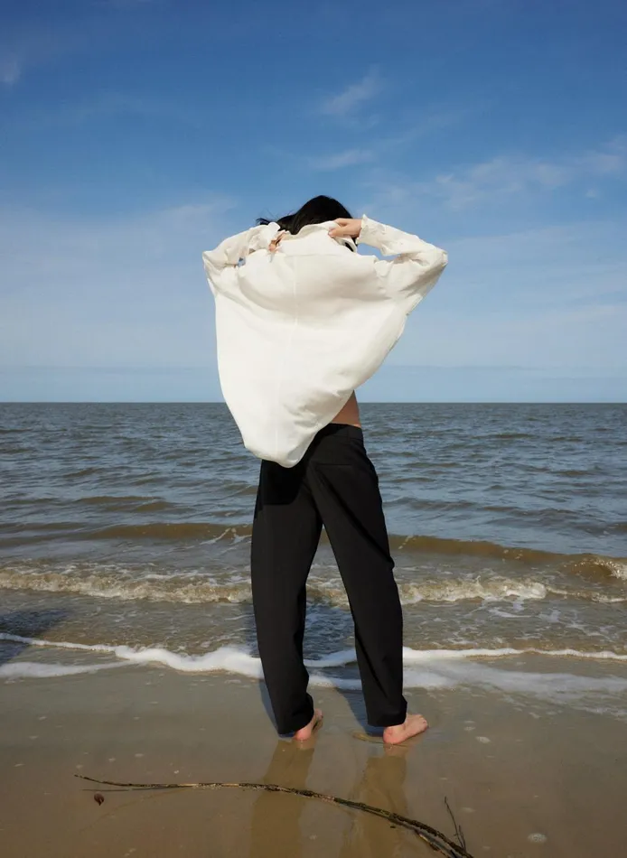 Women Winter Acetate Easy Tuxedo Shirt White Tibi Tops