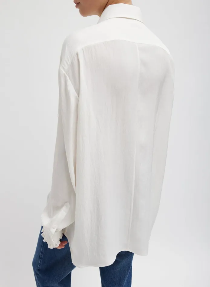 Women Winter Acetate Easy Tuxedo Shirt White Tibi Tops