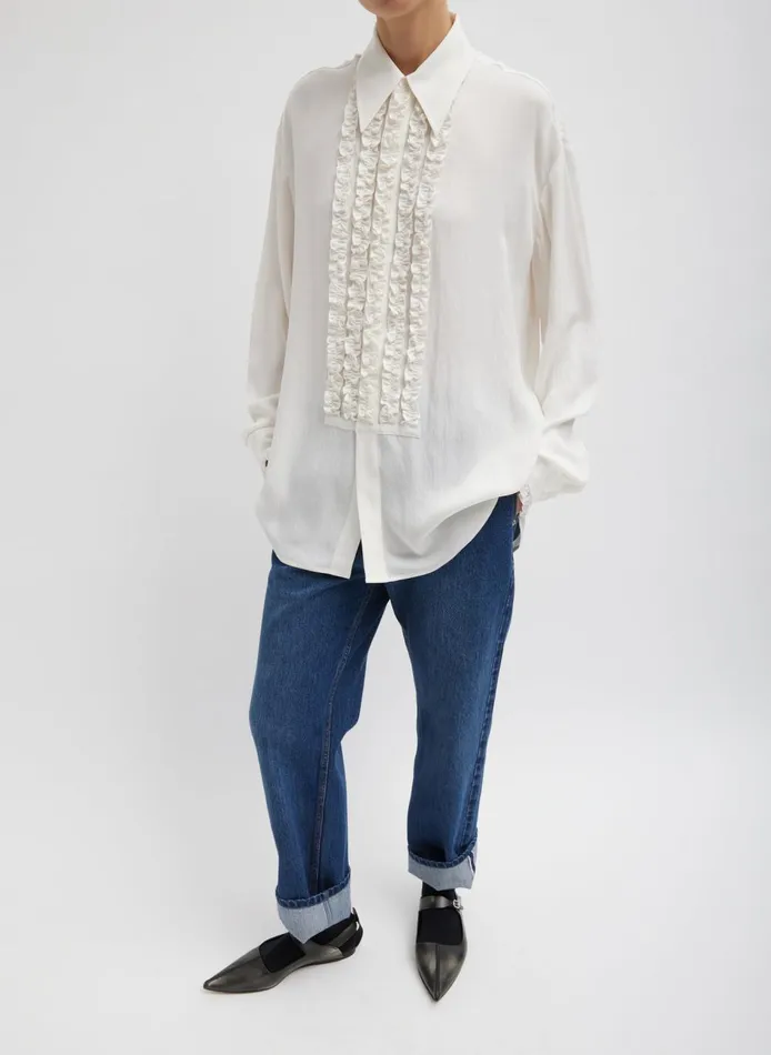 Women Winter Acetate Easy Tuxedo Shirt White Tibi Tops
