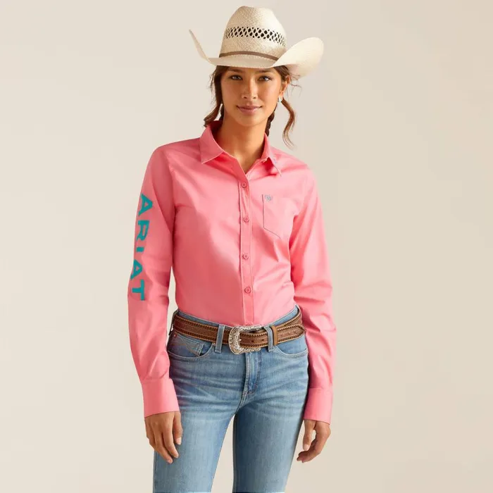 Women Wrinkle Resist Team Kirby Stretch Shirt Camellia Rose Ariat TShirts and Tops