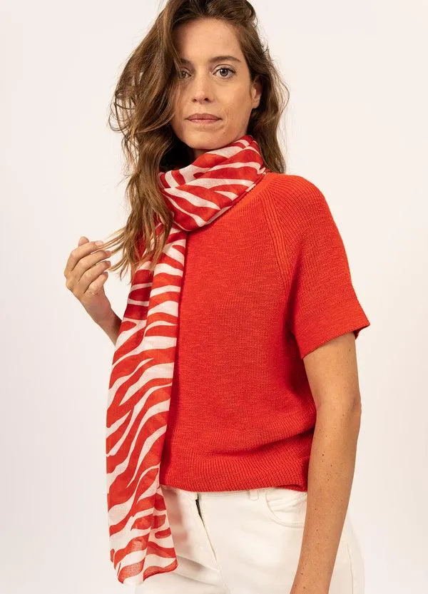 Women ZEBRA SCARF White Tangerine Saint James New Summer Collection Women ZEBRA SCARF White Tangerine Saint James New Summer Collection