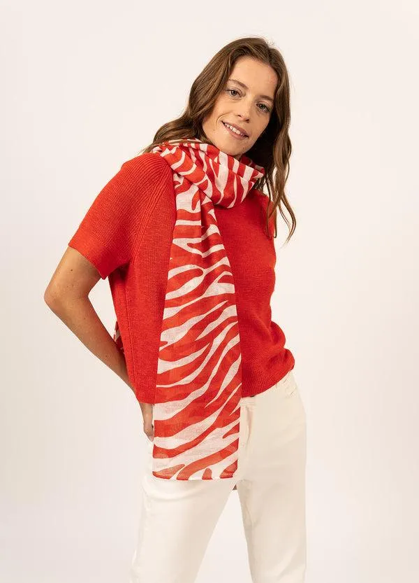 Women ZEBRA SCARF White Tangerine Saint James New Summer Collection Women ZEBRA SCARF White Tangerine Saint James New Summer Collection