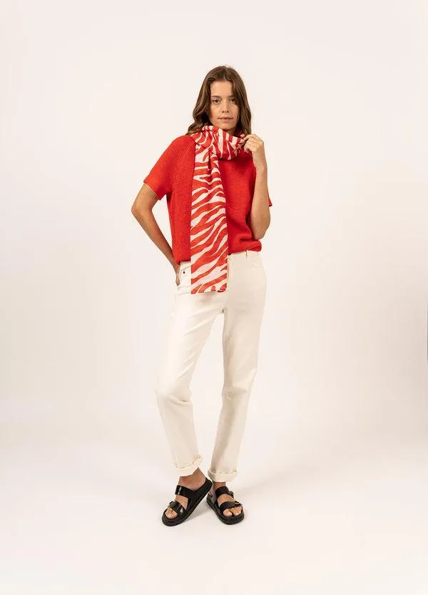 Women ZEBRA SCARF White Tangerine Saint James New Summer Collection Women ZEBRA SCARF White Tangerine Saint James New Summer Collection