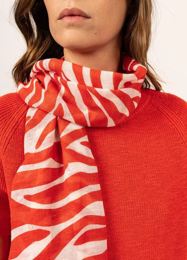 Women ZEBRA SCARF White Tangerine Saint James New Summer Collection Women ZEBRA SCARF White Tangerine Saint James New Summer Collection