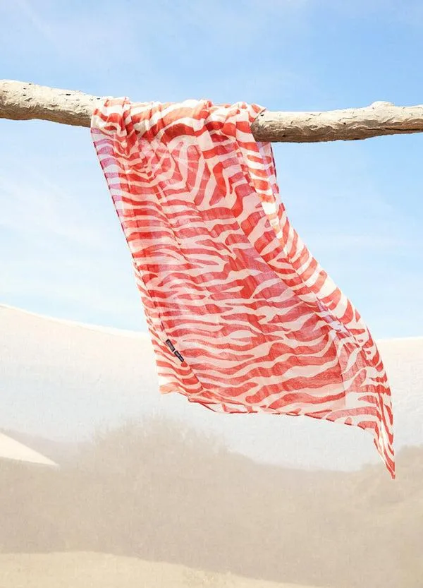 Women ZEBRA SCARF White Tangerine Saint James New Summer Collection Women ZEBRA SCARF White Tangerine Saint James New Summer Collection
