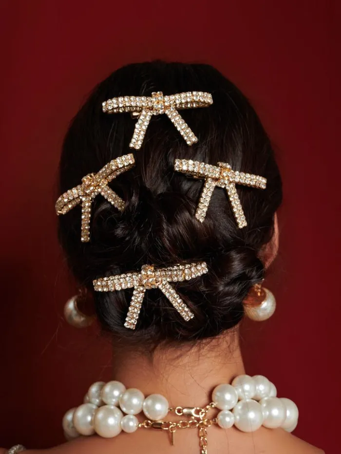 Womenswear Accessories Sister Jane DREAM Ornate Bow Clips Old Gold