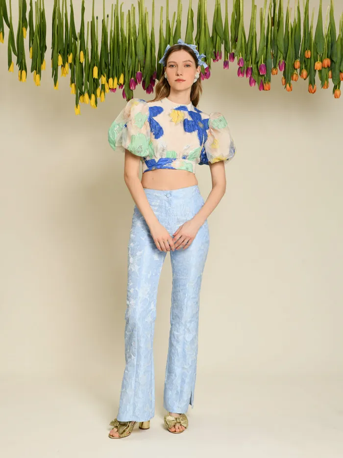Womenswear Bottoms Sister Jane DREAM Fleur Jacquard Trousers Cornflower Blue