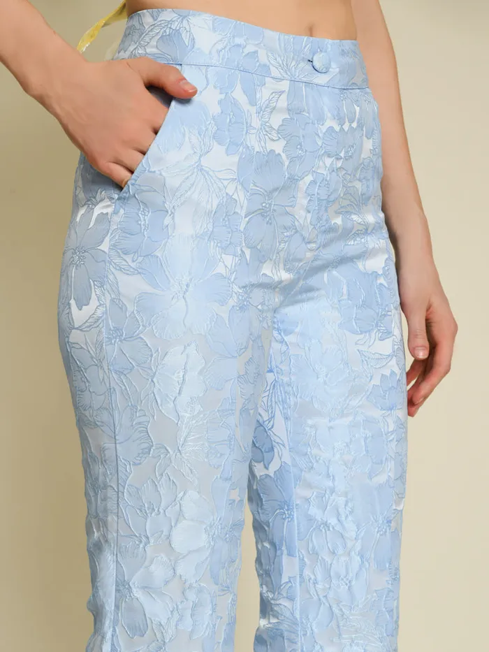 Womenswear Bottoms Sister Jane DREAM Fleur Jacquard Trousers Cornflower Blue