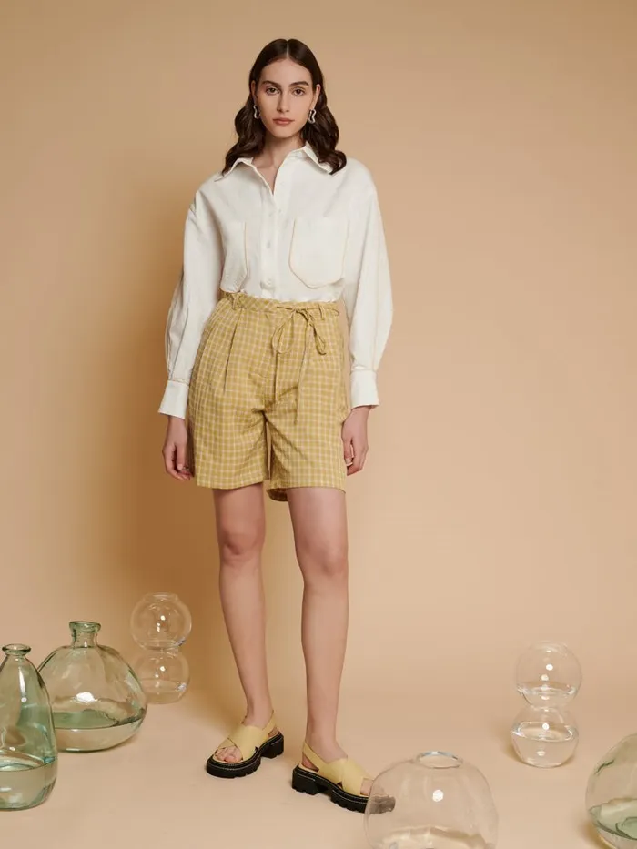 Womenswear Bottoms Sister Jane Ghospell Shona Check Bermuda Shorts Avocado Green