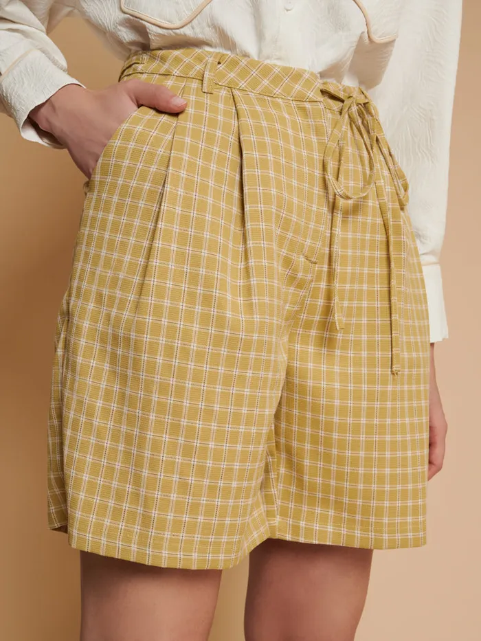 Womenswear Bottoms Sister Jane Ghospell Shona Check Bermuda Shorts Avocado Green