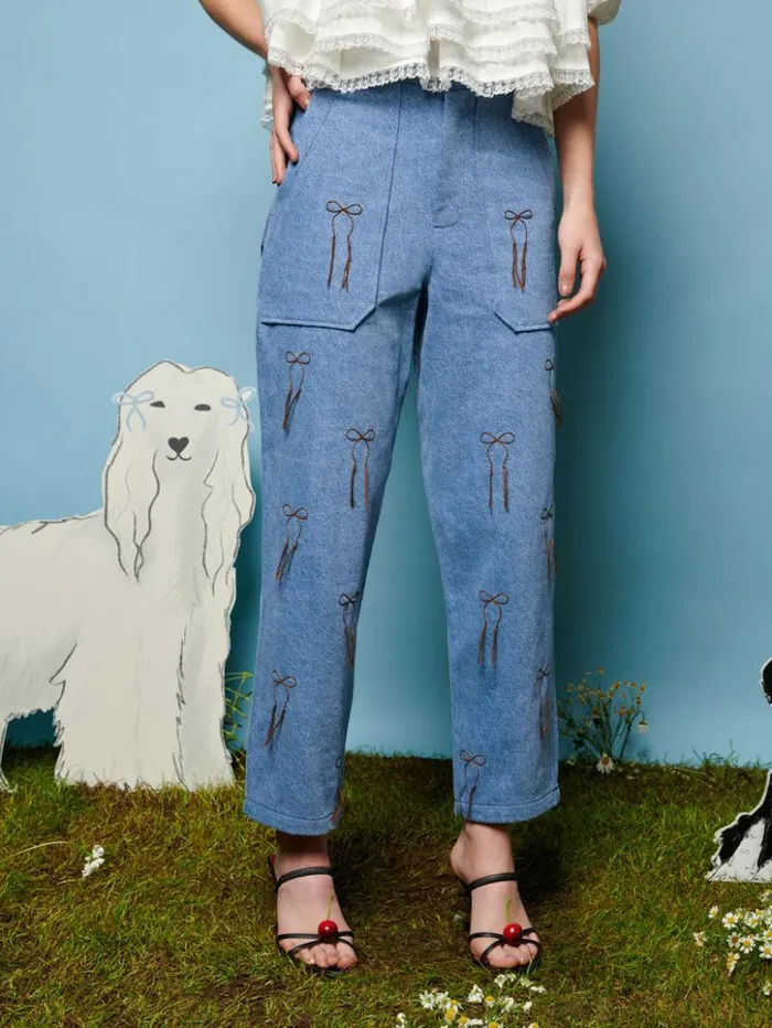 Womenswear Bottoms Sister Jane Honeycomb Denim Trousers Washed Denim Womenswear Bottoms Sister Jane Honeycomb Denim Trousers Washed Denim