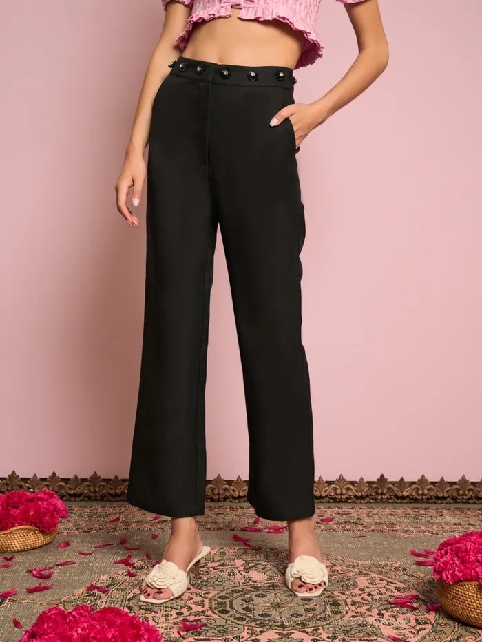 Womenswear Bottoms Sister Jane Priya Embellished Trousers Black Satin