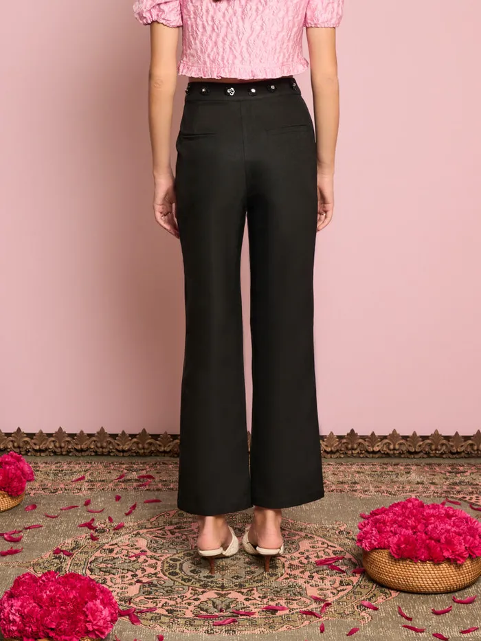 Womenswear Bottoms Sister Jane Priya Embellished Trousers Black Satin