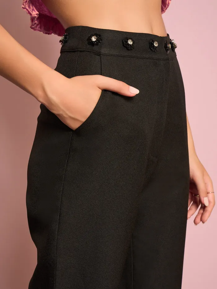 Womenswear Bottoms Sister Jane Priya Embellished Trousers Black Satin