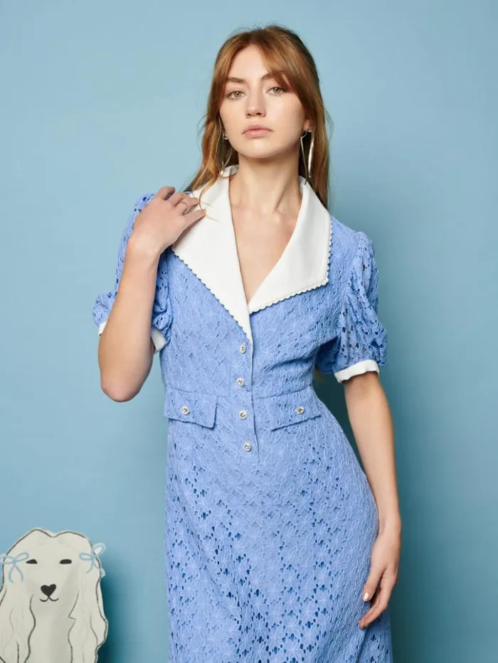 Womenswear Dresses Sister Jane Bella Lace Midi Dress Cornflower Blue Womenswear Dresses Sister Jane Bella Lace Midi Dress Cornflower Blue
