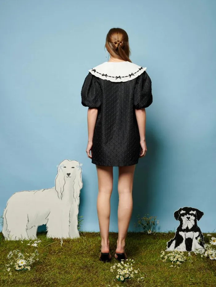 Womenswear Dresses Sister Jane Bonnie Bow Collar Dress Coal Black Womenswear Dresses Sister Jane Bonnie Bow Collar Dress Coal Black