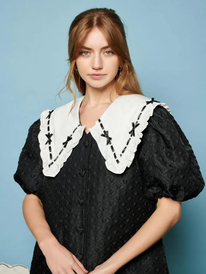 Womenswear Dresses Sister Jane Bonnie Bow Collar Dress Coal Black Womenswear Dresses Sister Jane Bonnie Bow Collar Dress Coal Black
