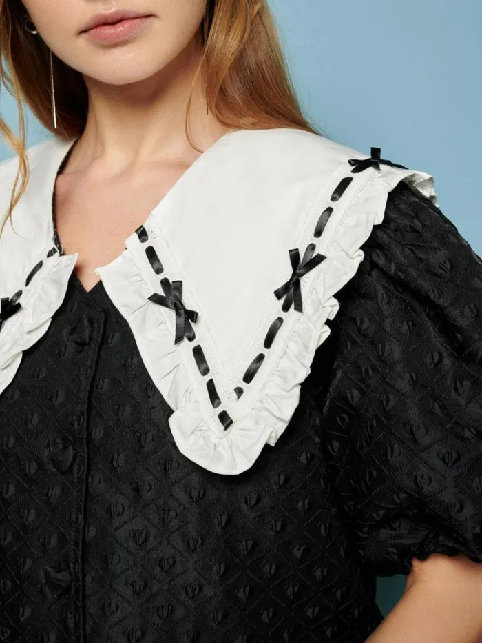 Womenswear Dresses Sister Jane Bonnie Bow Collar Dress Coal Black Womenswear Dresses Sister Jane Bonnie Bow Collar Dress Coal Black