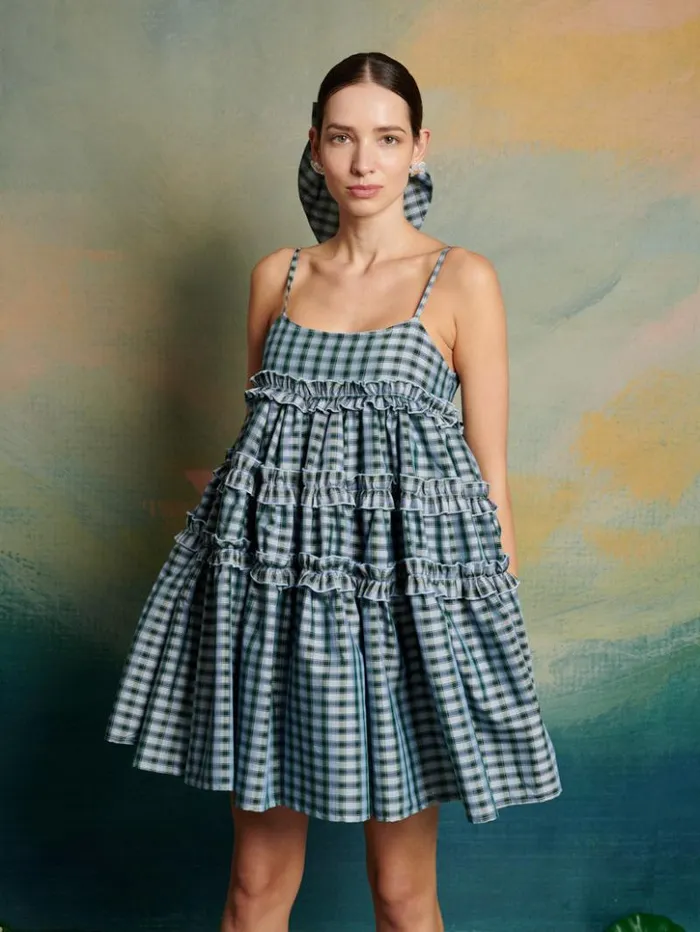 Womenswear Dresses Sister Jane DREAM Arabella Check Mini Dress Pine Green and Blue